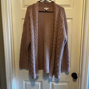 Nine West Chunky Cable Knit Open Front Cardigan Sweater Dusty Rose XXL CabinCore